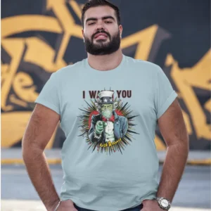 Camiseta de hombre con el Tío Sam señalando con una mascarilla de COVID y el texto "I Want You".