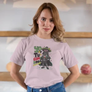 Camiseta para mujer con Darth Vader al estilo mexicano, acompañado del texto "Yo soy tu compadre".