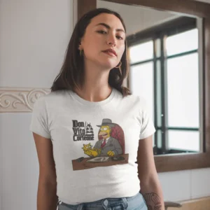 Camiseta para mujer con Don Vito Corleone al estilo Homer Simpson, acompañado del texto "Don Vito Corleone".