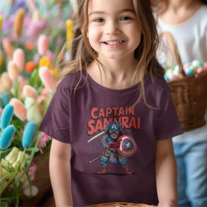 Camiseta infantil con el Capitán América vestido como un samurái, con el texto Capitán Samurai.